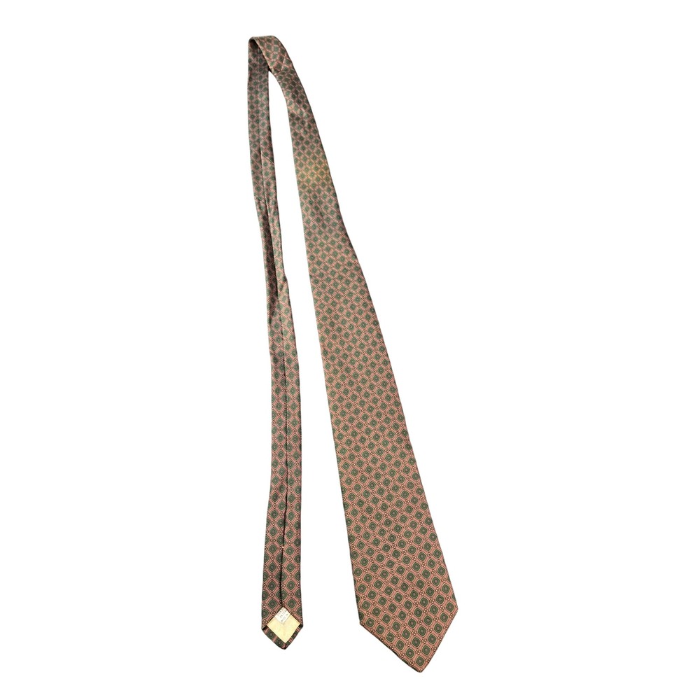 Pierre Cardin Men's Silk Necktie Geometric Medallion Green Mauve Made in USA